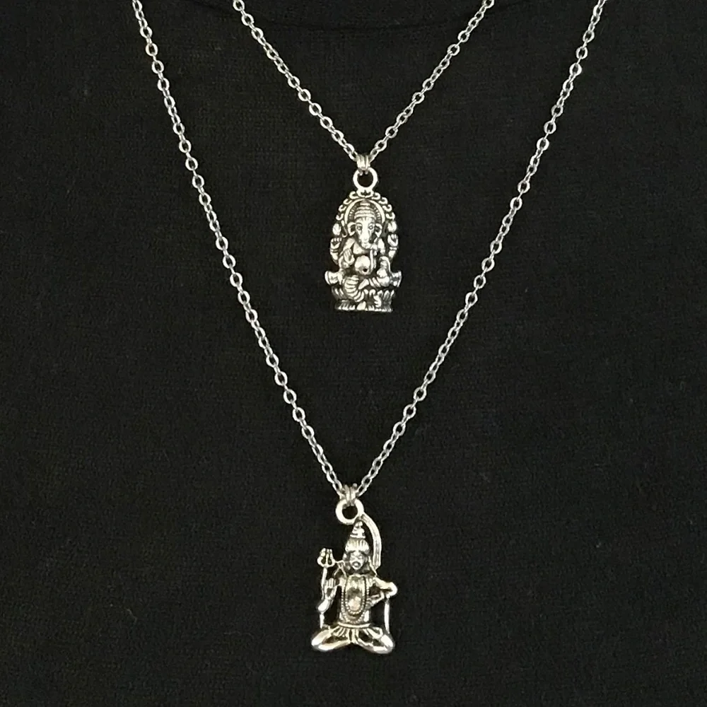 Hindu Ganesha & Shiva Handmade 2-Layer Silver Necklace - Picture 7 of 15
